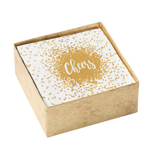 Caspari Cheers in Gold Boxed Paper Cocktail Napkins - 40 Per Box 14880B