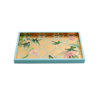 Caspari Hummingbird Trellis Lacquer Vanity Tray in Gold - 1 Each 15111LQSMREC