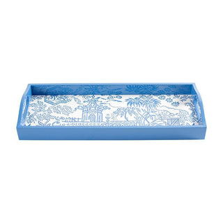 Caspari Pagoda Toile Lacquer Bar Tray in Blue - 1 Each 15340LQBAR