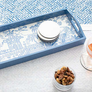 Caspari Pagoda Toile Lacquer Bar Tray in Blue - 1 Each 15340LQBAR