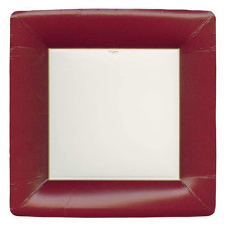 Caspari Grosgrain Square Paper Dinner Plates in Cranberry - 8 Per Package 15372DP