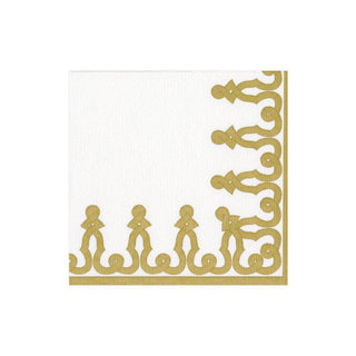 Caspari Dessin Passementerie Paper Linen Cocktail Napkins in Gold - 15 Per Package 15640CG