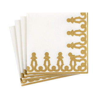 Caspari Dessin Passementerie Paper Linen Cocktail Napkins in Gold - 15 Per Package 15640CG