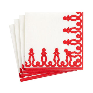 Caspari Dessin Passementerie Paper Linen Cocktail Napkins in Red - 15 Per Package 15641CG