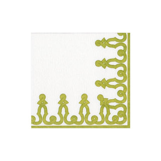 Caspari Dessin Passementerie Paper Linen Cocktail Napkins in Moss Green - 15 Per Package 15642CG