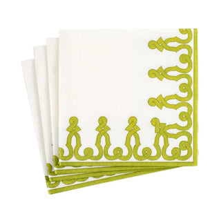 Caspari Dessin Passementerie Paper Linen Cocktail Napkins in Moss Green - 15 Per Package 15642CG