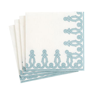 Caspari Dessin Passementerie Paper Linen Cocktail Napkins in Stone Blue - 15 Per Package 15643CG