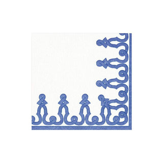 Caspari Dessin Passementerie Paper Linen Cocktail Napkins in Riviera Blue - 15 Per Package 15644CG