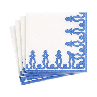 Caspari Dessin Passementerie Paper Linen Cocktail Napkins in Riviera Blue - 15 Per Package 15644CG