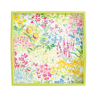 Caspari Meadow Flowers Lacquer Square Tray in White - 1 Each 15760LQSQR