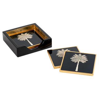 Caspari Grand Palms Square Lacquer Coaster in Holder - Set of 4 15933LQCSET