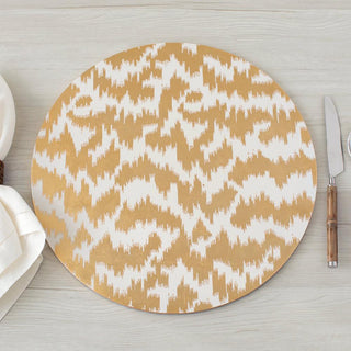 Caspari Modern Moiré Round Lacquer Placemat in Gold - 1 Each 15954LQPMRND