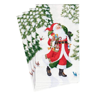 Caspari Woodland Santa Paper Guest Towel Napkins - 15 Per Package 16100G