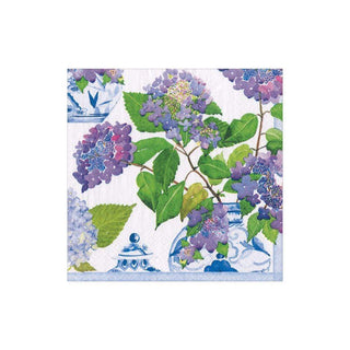 Caspari Hydrangeas and Porcelain Boxed Paper Cocktail Napkins - 40 Per Box 16400B