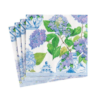 Caspari Hydrangeas and Porcelain Boxed Paper Cocktail Napkins - 40 Per Box 16400B