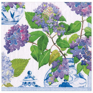 Caspari Hydrangeas and Porcelain Paper Dinner Napkins - 20 Per Package 16400D