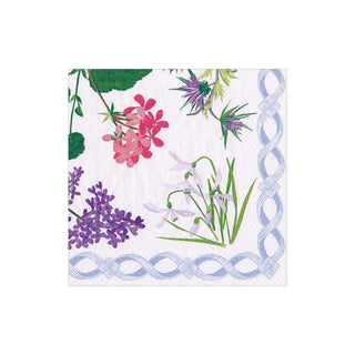 Caspari Mary Delany Flower Mosaics Boxed Paper Cocktail Napkins in White - 40 Per Box 16410B