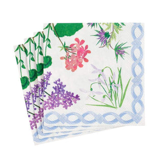 Caspari Mary Delany Flower Mosaics Boxed Paper Cocktail Napkins in White - 40 Per Box 16410B