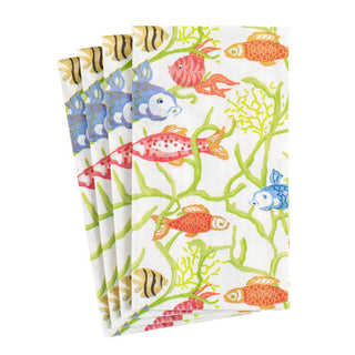 Caspari Tropical Reef Paper Guest Towel Napkins in White - 15 Per Package 16440G