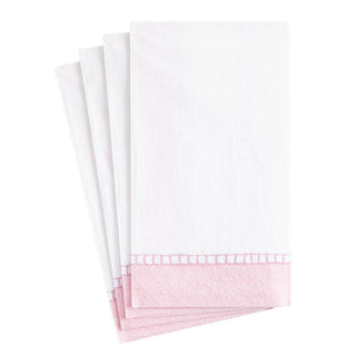 Caspari Linen Border Paper Guest Towel Napkins in Petal Pink - 15 Per Package 16510G