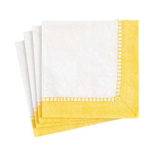 Caspari Linen Border Paper Cocktail Napkins in Yellow - 20 Per Package 16512C