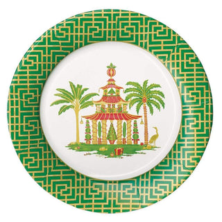 Caspari Christmas Pagodas Paper Dinner Plates in White - 8 Per Package 16610DP