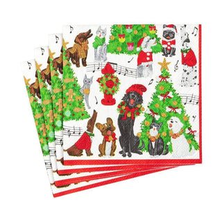 Caspari Caroling Pets Boxed Paper Cocktail Napkins - 40 Per Box 16770B