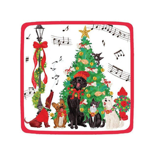 Caspari Caroling Pets Square Paper Salad & Dessert Plates - 8 Per Package 16770SP