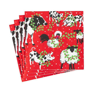 Caspari Christmas on the Farm Boxed Paper Cocktail Napkins - 40 Per Box 16780B