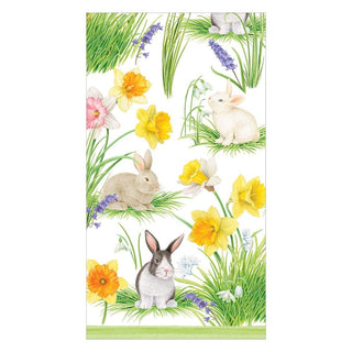 Caspari Bunnies and Daffodils Paper Guest Towel Napkins - 15 Per Package 16870G