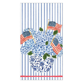 Caspari Flags and Hydrangeas Paper Guest Towel Napkins - 15 Per Package 16900G