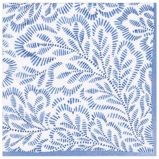 Caspari Block Print Leaves Paper Dinner Napkins in Blue - 20 Per Package 16980D