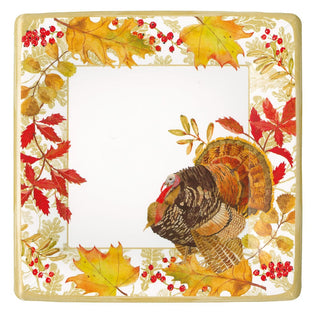 Caspari Woodland Turkey Square Paper Dinner Plates - 8 Per Package 17110DP