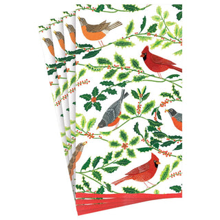 Caspari Songbirds and Holly Paper Guest Towel Napkins in White - 15 Per Package 17160G