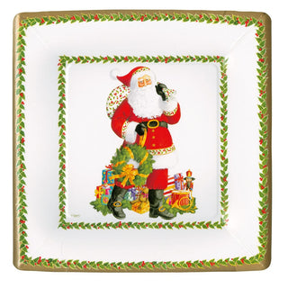 Caspari Jolly St. Nick Square Paper Dinner Plates - 8 Per Package 17180DP