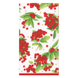 Caspari Christmas Berry Paper Guest Towel Napkins in Red - 15 Per Package 17230G