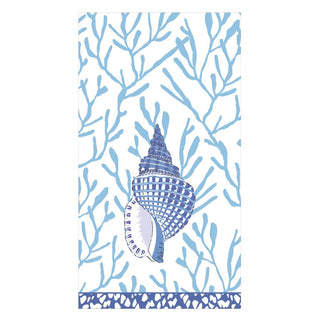 Caspari Shell Toile Guest Towel Napkins in Blue - 15 Per Package 17341G