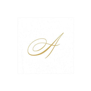 Caspari White Pearl & Gold Paper Linen Single Initial Boxed Cocktail Napkins - 30 Per Box A 2900CG.A