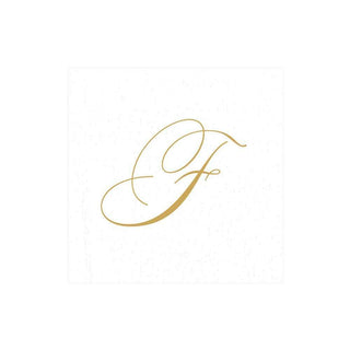 Caspari White Pearl & Gold Paper Linen Single Initial Boxed Cocktail Napkins - 30 Per Box F 2900CG.F