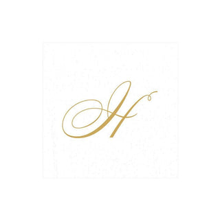 Caspari White Pearl & Gold Paper Linen Single Initial Boxed Cocktail Napkins - 30 Per Box H 2900CG.H