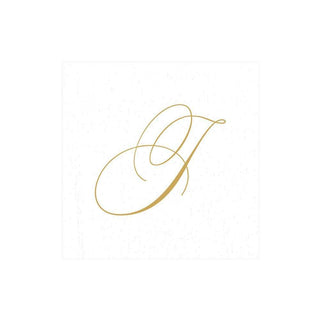 Caspari White Pearl & Gold Paper Linen Single Initial Boxed Cocktail Napkins - 30 Per Box J 2900CG.J