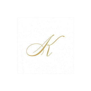 Caspari White Pearl & Gold Paper Linen Single Initial Boxed Cocktail Napkins - 30 Per Box K 2900CG.K