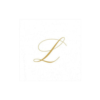 Caspari White Pearl & Gold Paper Linen Single Initial Boxed Cocktail Napkins - 30 Per Box L 2900CG.L