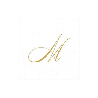 Caspari White Pearl & Gold Paper Linen Single Initial Boxed Cocktail Napkins - 30 Per Box M 2900CG.M