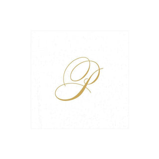 Caspari White Pearl & Gold Paper Linen Single Initial Boxed Cocktail Napkins - 30 Per Box P 2900CG.P