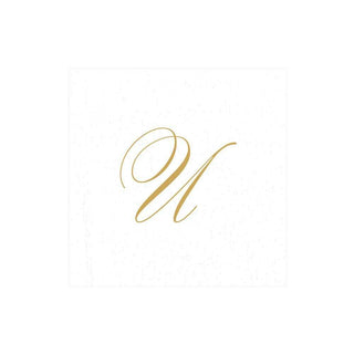 Caspari White Pearl & Gold Paper Linen Single Initial Boxed Cocktail Napkins - 30 Per Box U 2900CG.U