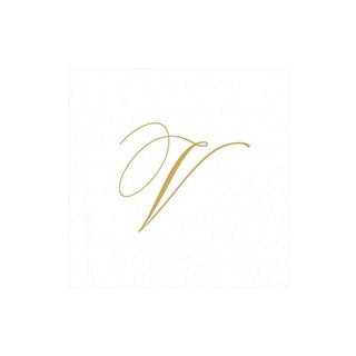 Caspari White Pearl & Gold Paper Linen Single Initial Boxed Cocktail Napkins - 30 Per Box V 2900CG.V