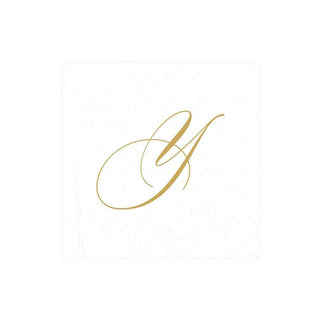 Caspari White Pearl & Gold Paper Linen Single Initial Boxed Cocktail Napkins - 30 Per Box Y 2900CG.Y