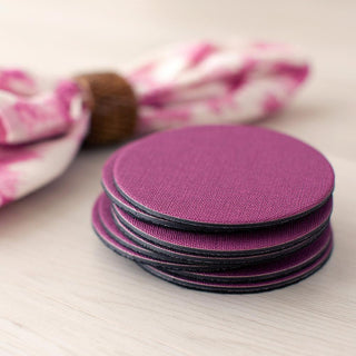 Caspari Classic Canvas Felt-Backed Coasters in Aubergine - 8 Per Box 4016CR