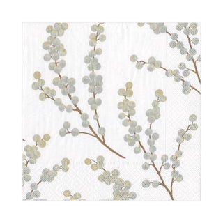 Caspari Berry Branches Paper Luncheon Napkins in White & Silver - 20 Per Package 5725L